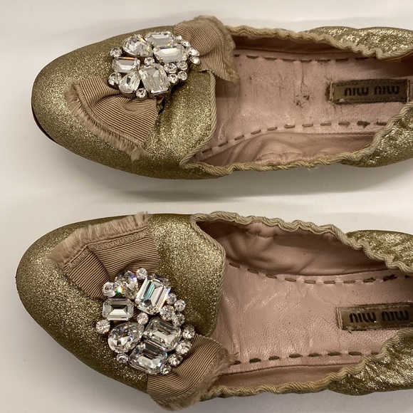 Miu Miu Loafers Flats Gold Authentic - Picture 7 of 13